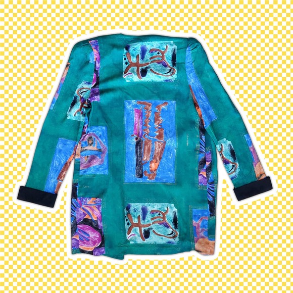 VTG 90s Abstract Fine Art Open Blouse Casual Jacket by Periwinkle Sz 12 / M - Picture 5 of 11